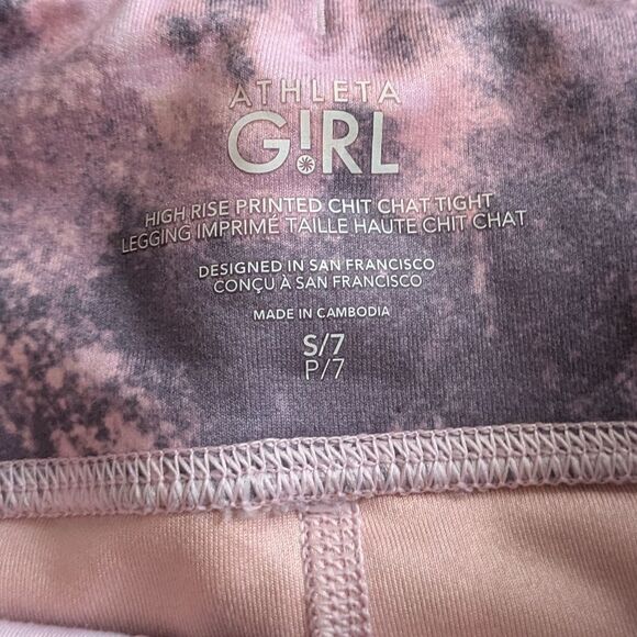 ATHLETA GIRL HIGH RISE CHIT CHAT LEGGINGS Moonstone Purple Tie-Dye S Small 7 - Picture 3 of 9